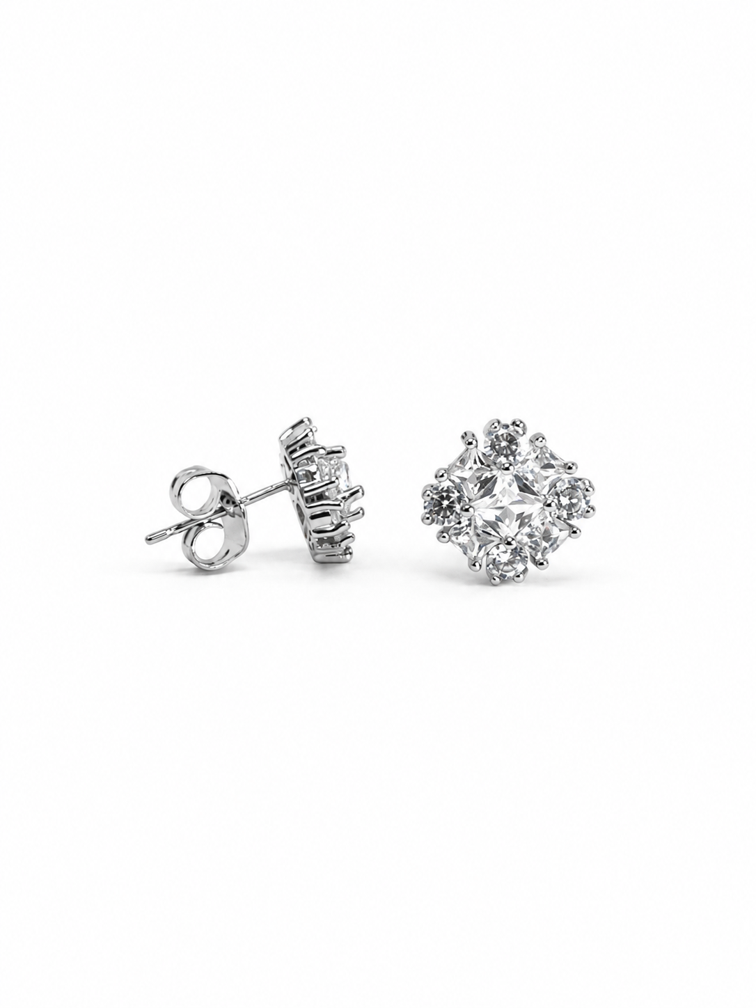 Princess Cut Illusion Cluster Zirconia Stud Earrings in 9mm