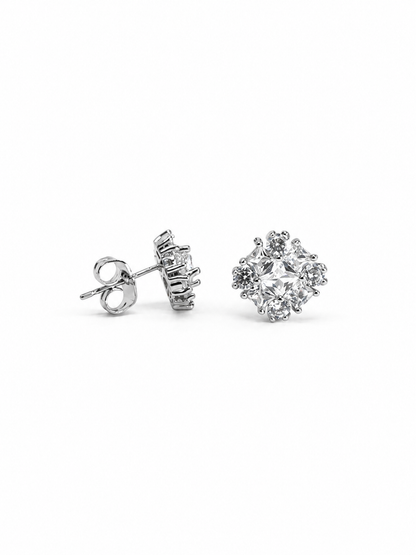 Princess Cut Illusion Cluster Zirconia Stud Earrings in 9mm