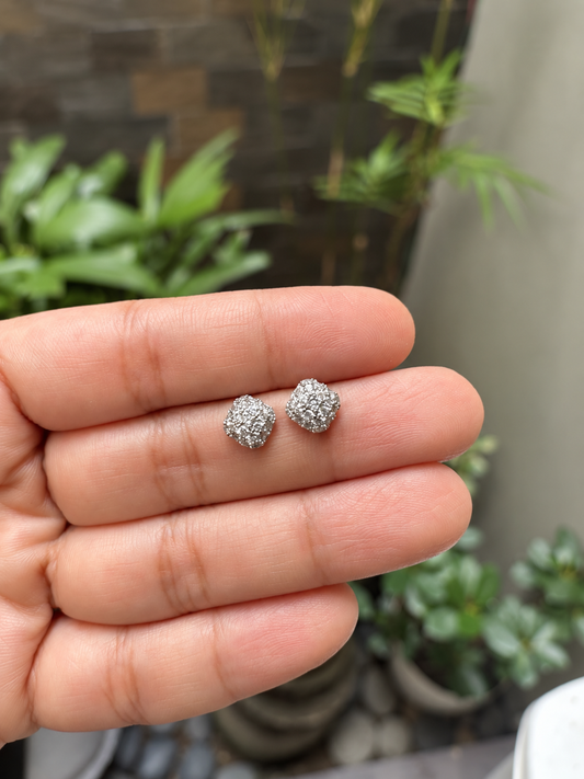 Cushion-Cut Micro-Pavé Cluster Zirconia Stud Earrings in 14K White-Gold Tone