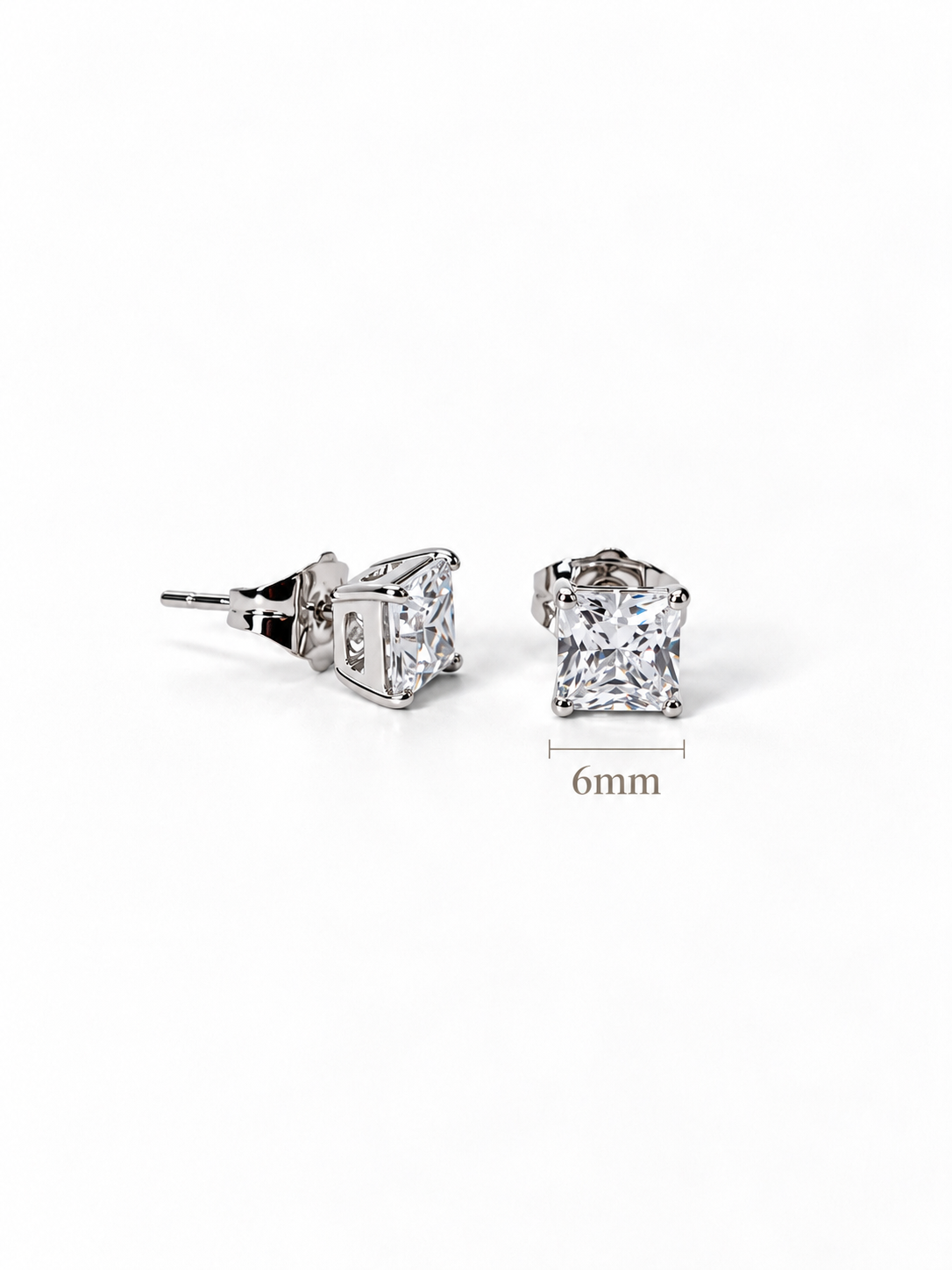 Princess Cut Solitaire Zirconia Stud Earrings in 14K White Gold Finish