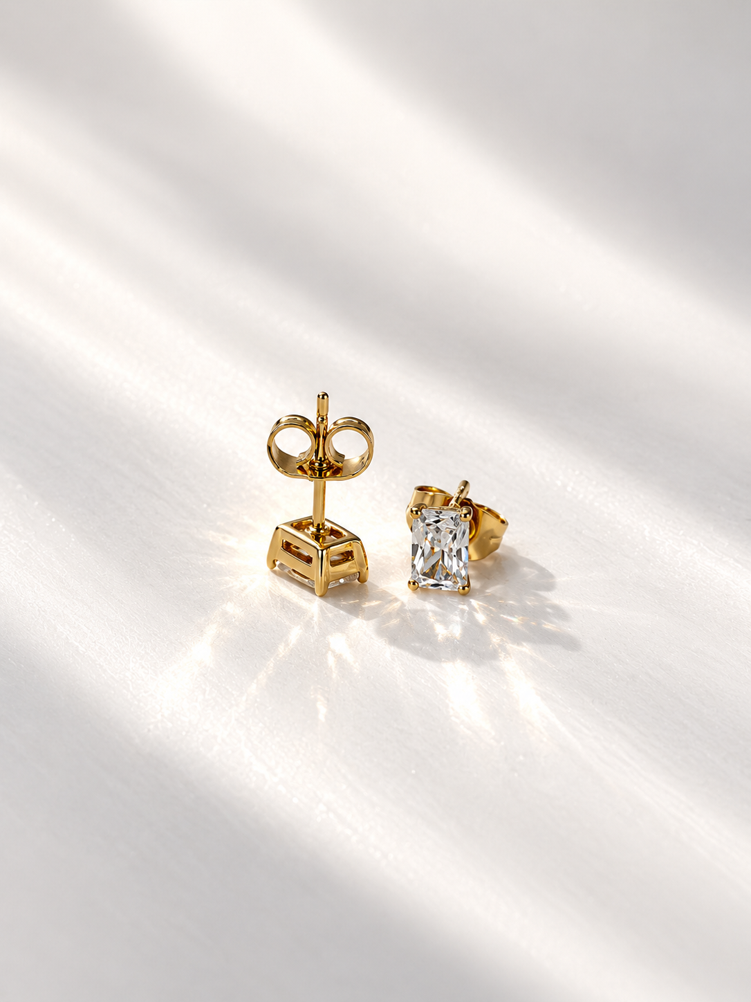 Petite Emerald Cut Solitaire Zirconia Stud Earrings