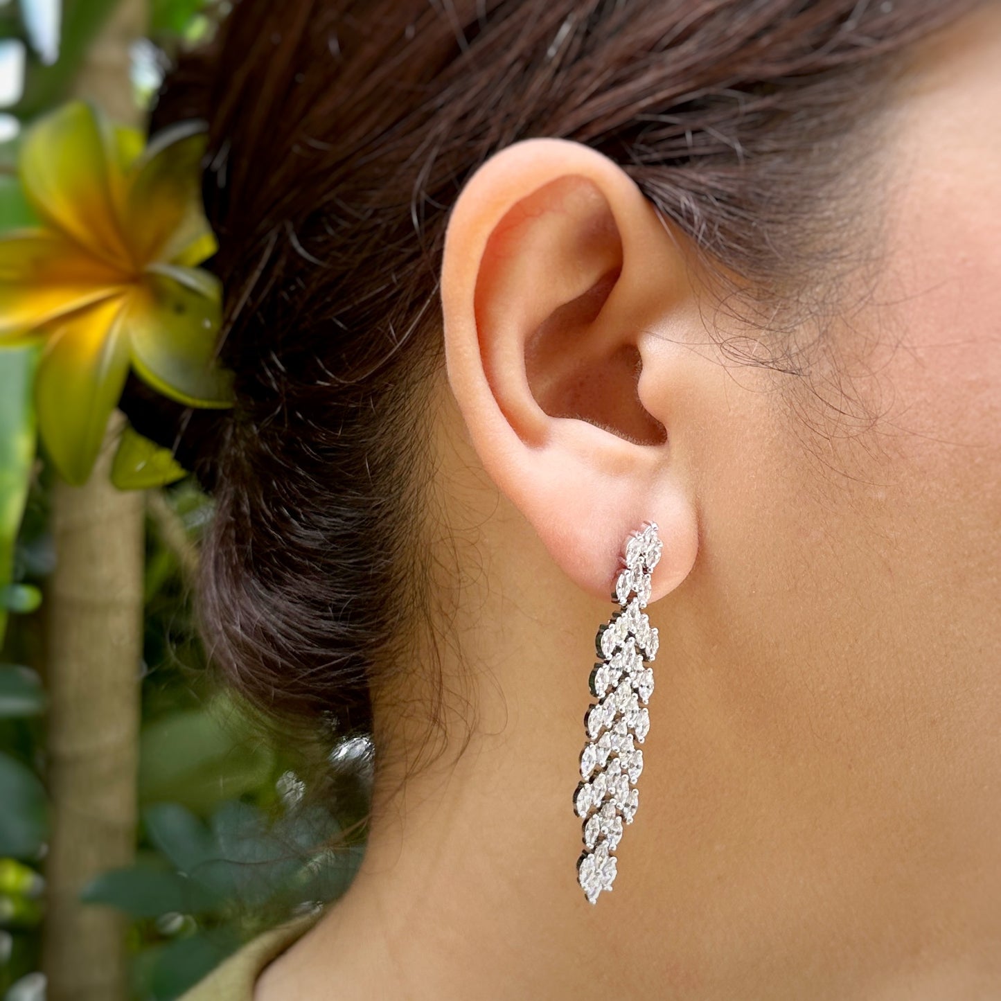 Leaf Cascade Zirconia Drop Earrings