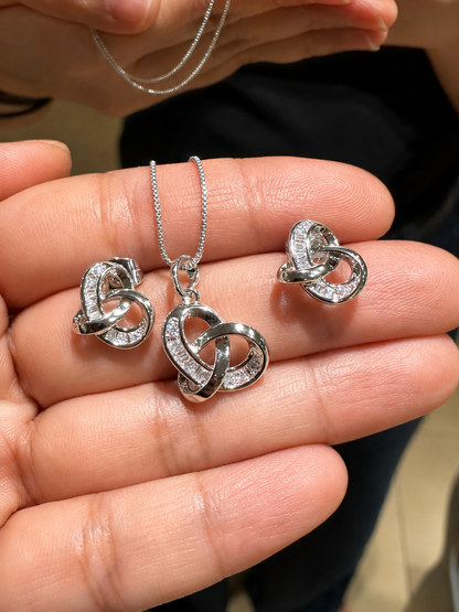 Interlocking Knot Pavé Zirconia Necklace & Earrings Set