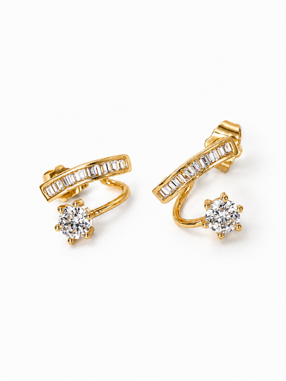 Baguette With Solitaire Stud Sparkle Cuff Earrings