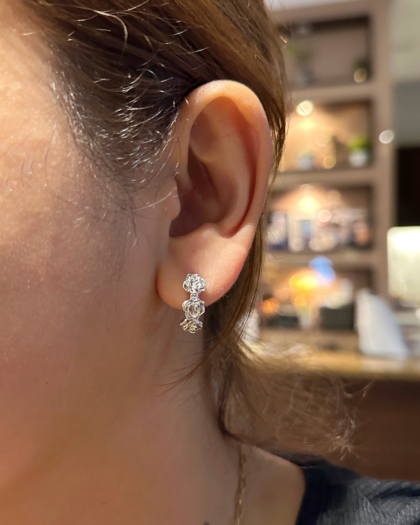 Rosette Hoop Earrings – 18K White Gold Dipped