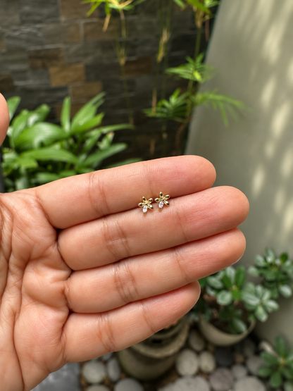 Dainty Blossom Marquise Zirconia Stud Earrings in 14K Gold Tone