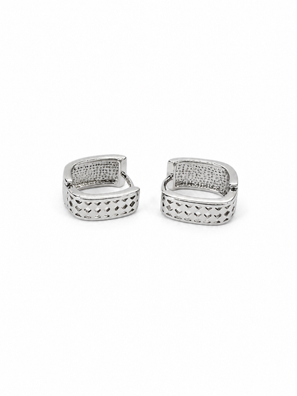 Quadro Hoops in White Gold Tone