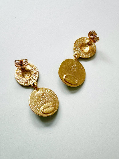 Luxurious Green & Red Vintage Statement Earrings with Gold-Tone Finish