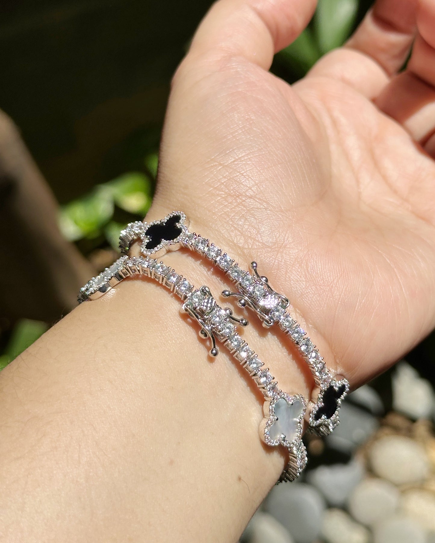 Clover Luxe Mother-of-Pearl Tennis Bracelet (14K White Gold-Dipped)