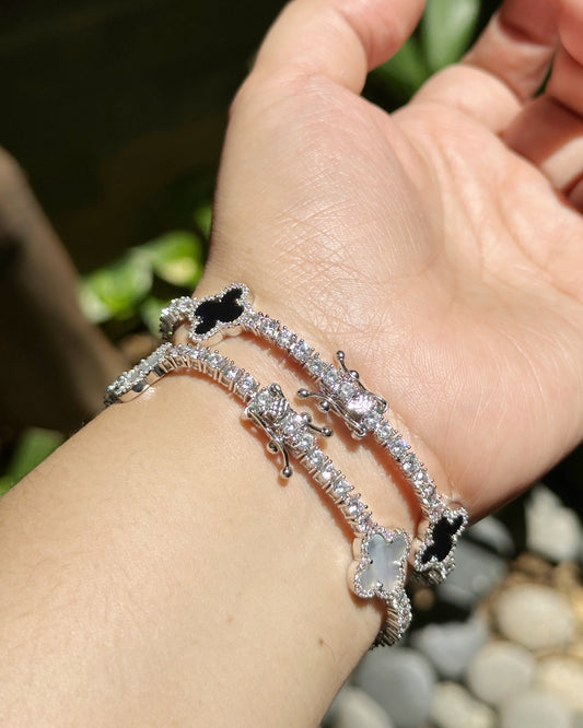Clover Luxe Mother-of-Pearl Tennis Bracelet (14K White Gold-Dipped)