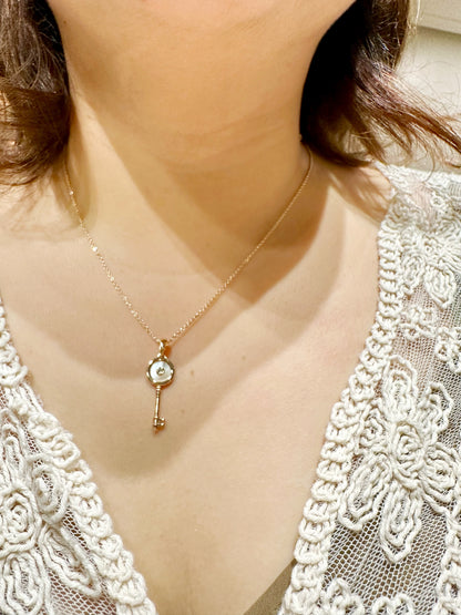 Mother of Pearl Key Necklace in Gold Tone