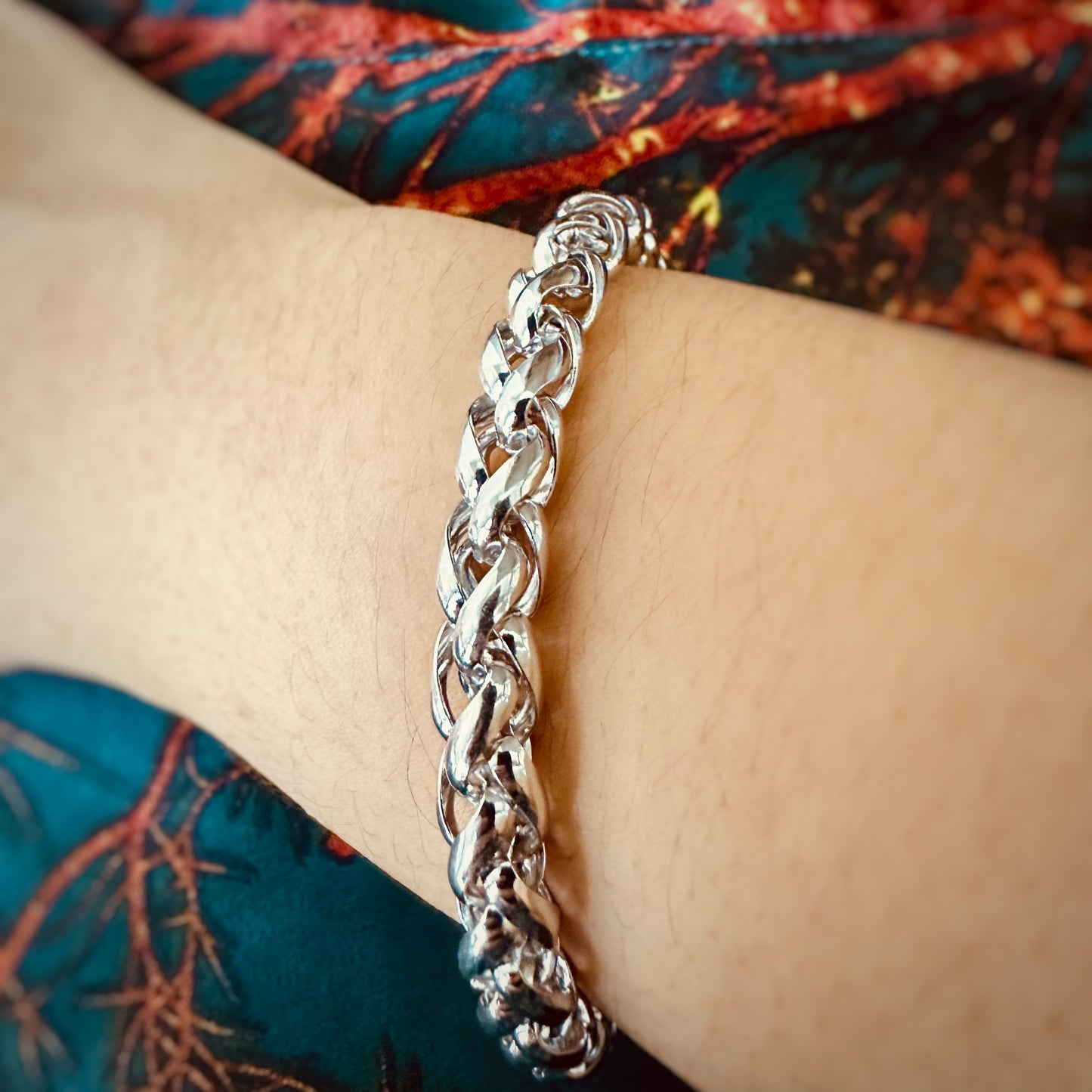 Chunky Woven Chain Bracelet in Whitegold Tone