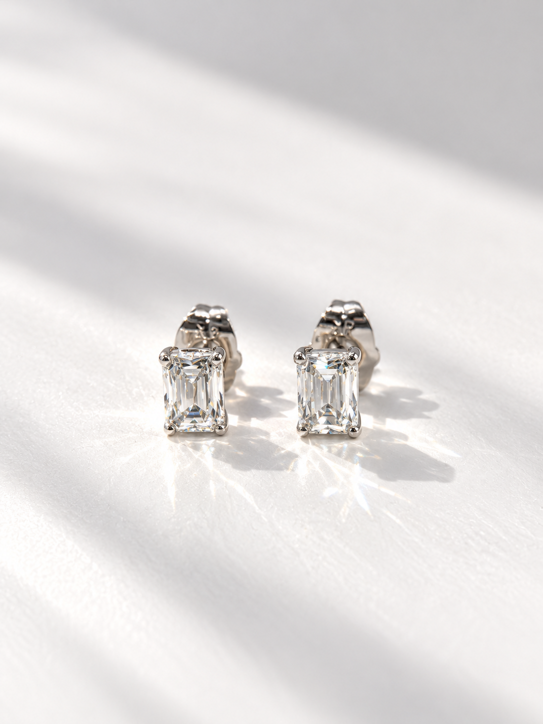Petite Emerald Cut Solitaire Zirconia Stud Earrings