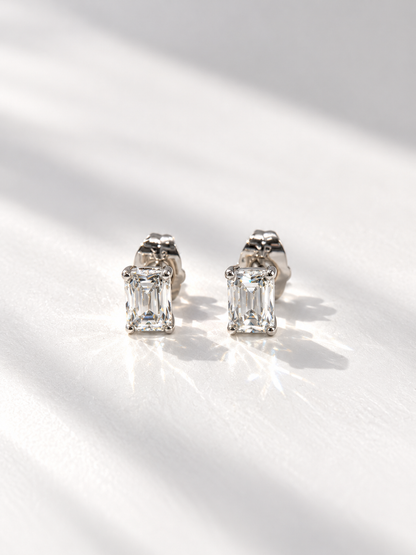 Petite Emerald Cut Solitaire Zirconia Stud Earrings