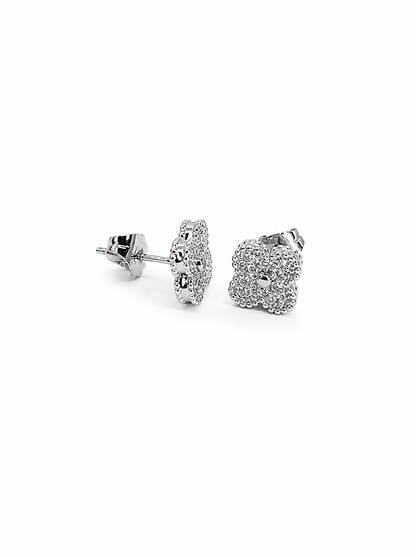 Fleur Pavé Zirconia Stud Earrings – 9mm in 14K White Gold Tone