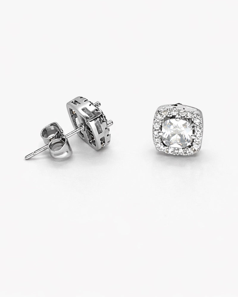 Dainty Princess Cut Halo Stud Earrings | 8mm | Premium Zirconia