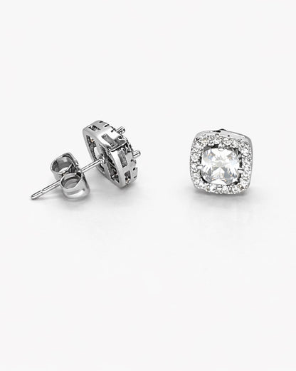 Dainty Princess Cut Halo Stud Earrings | 8mm | Premium Zirconia