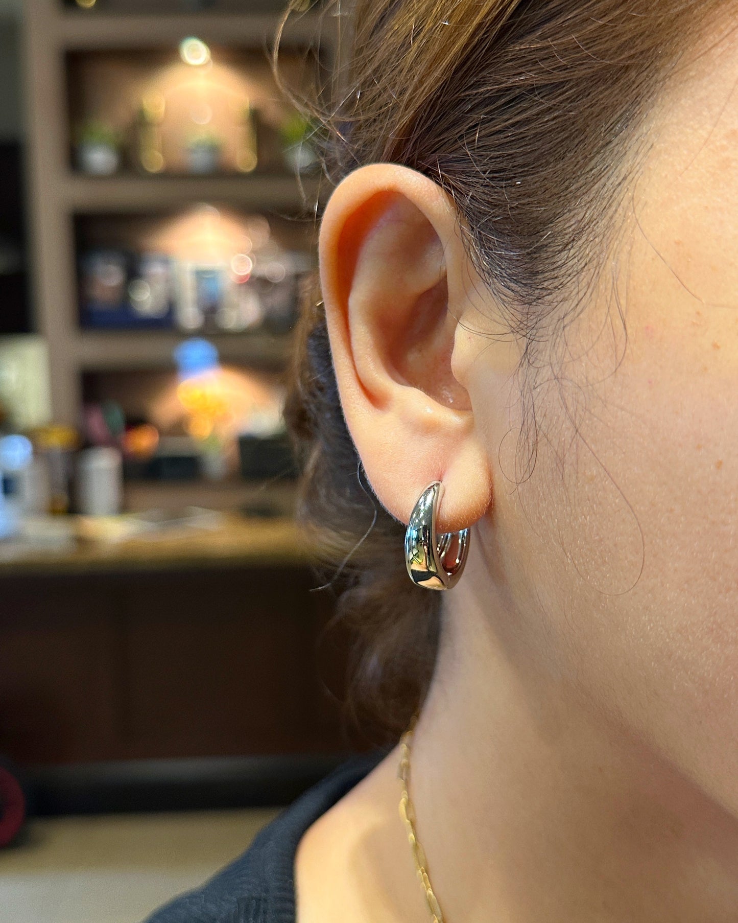 Cashew Hoop Huggie Earrings – 18K White Gold Dipped