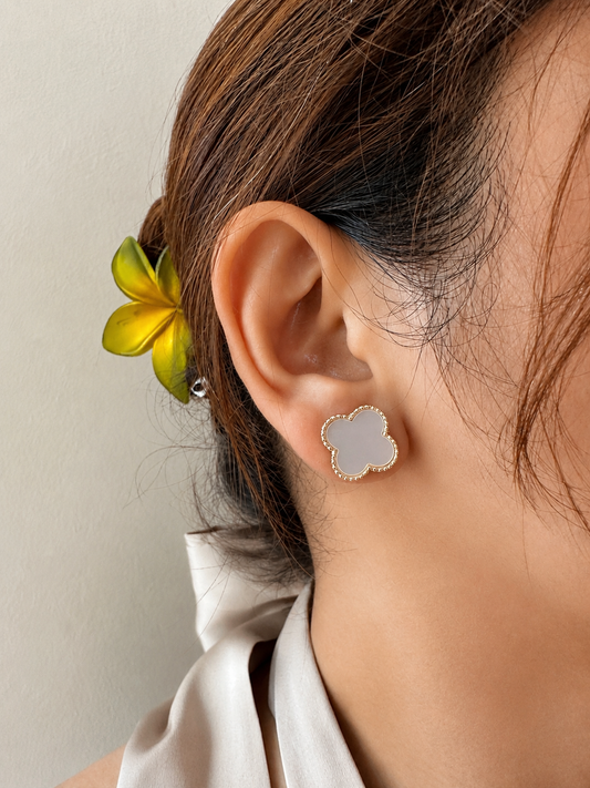 The Fleur de Nacre Stud Earrings in Gold Tone