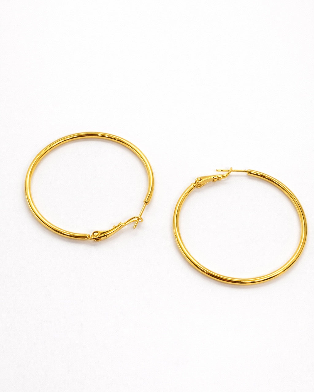 retro style thin gold hoop earrings stainless steel polished finish product photo