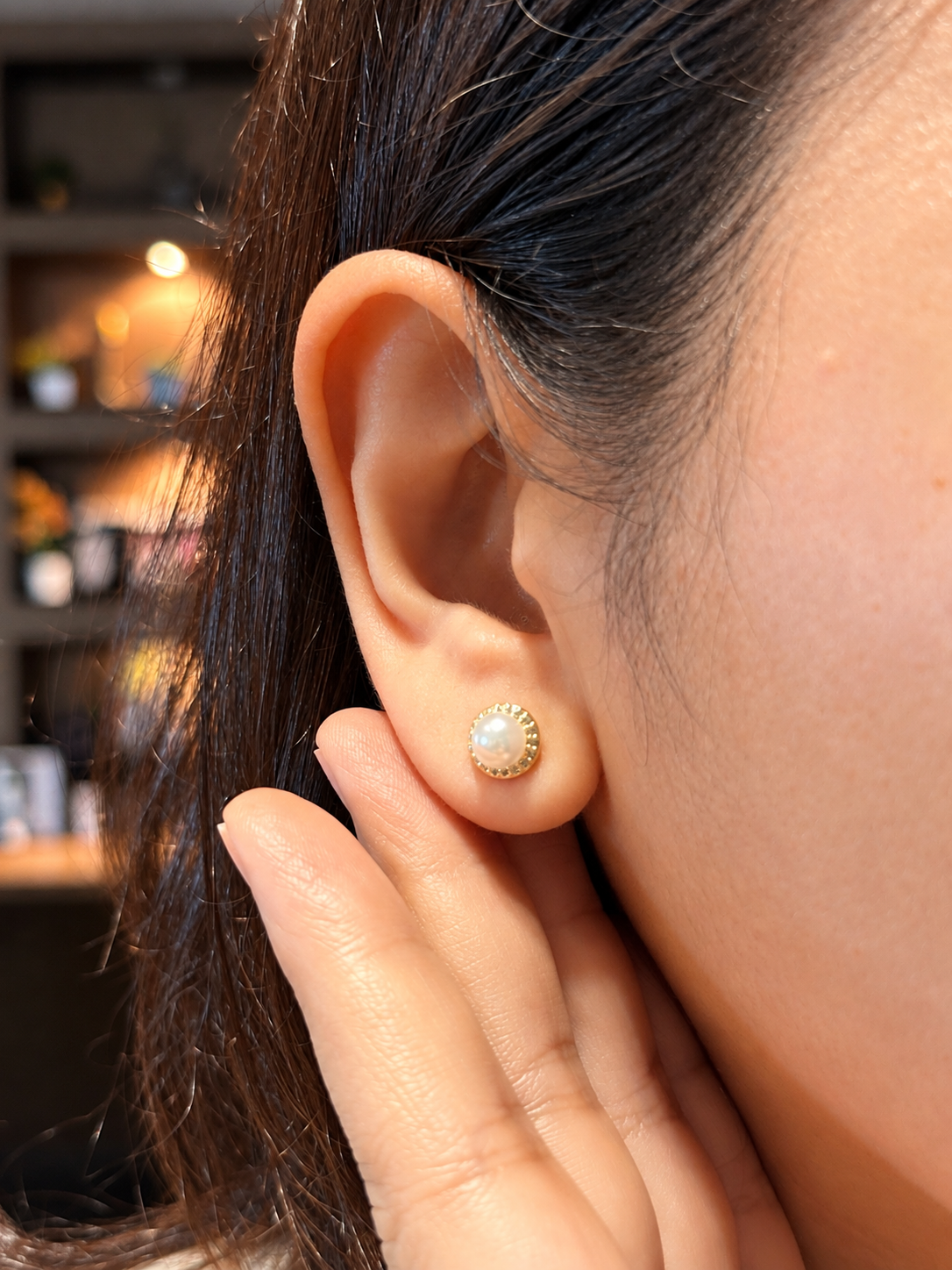 Pavé Halo Pearl Stud Earrings in 14K Gold Tone