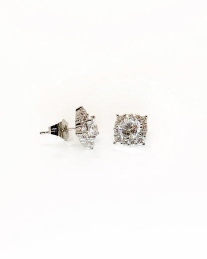 The Royal Square Pave Stud Earrings in 14K White Gold Tone