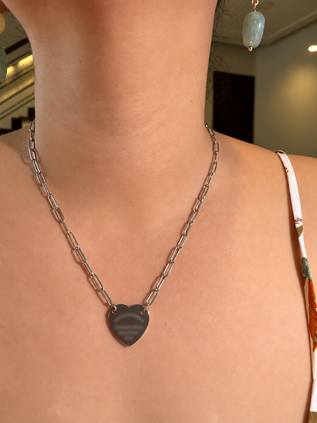 Classic Heart Tag Pendant Necklace | Stainless Steel Heart Charm Necklace