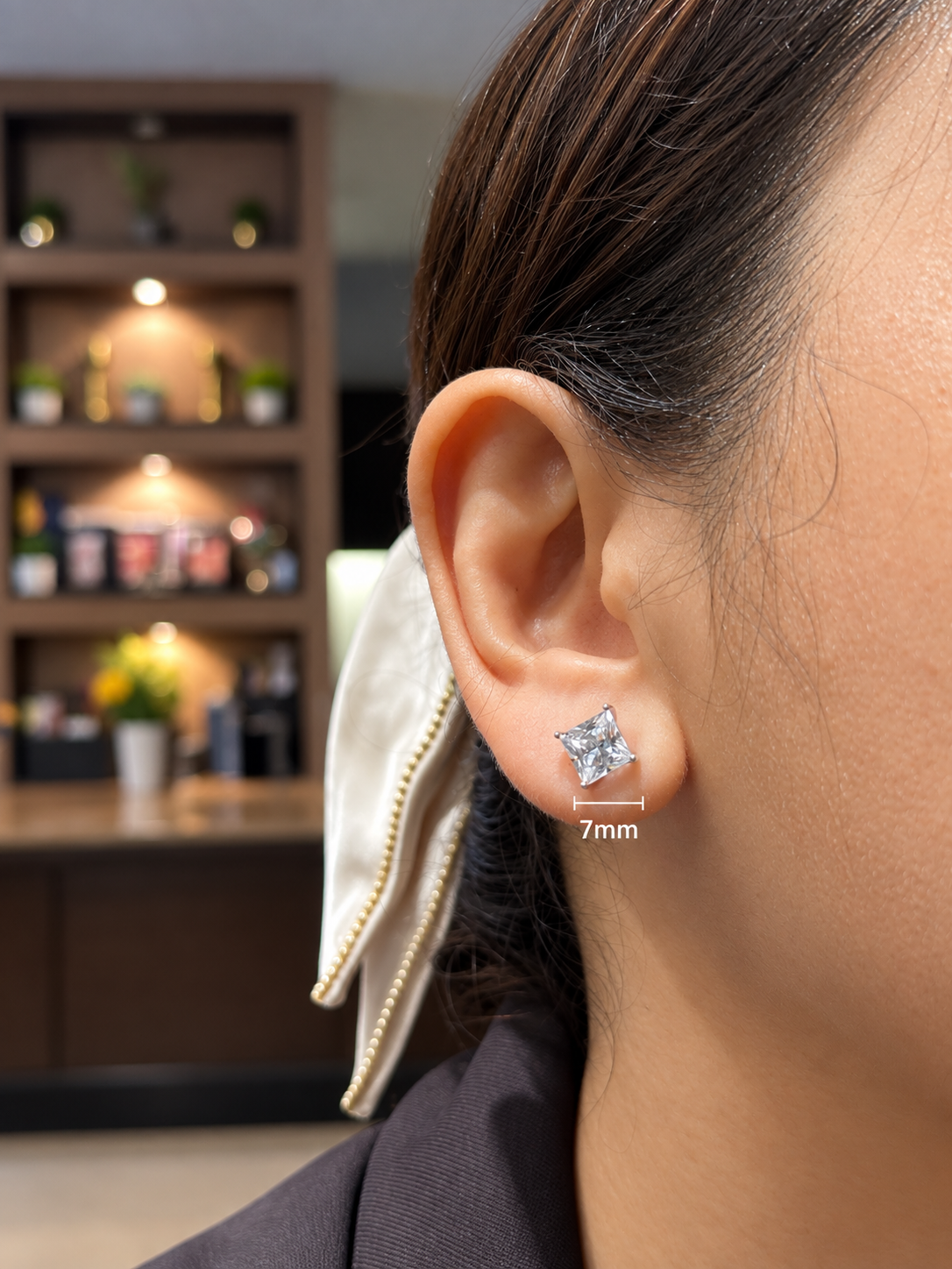 Princess Cut Solitaire Zirconia Stud Earrings in 14K White Gold Finish