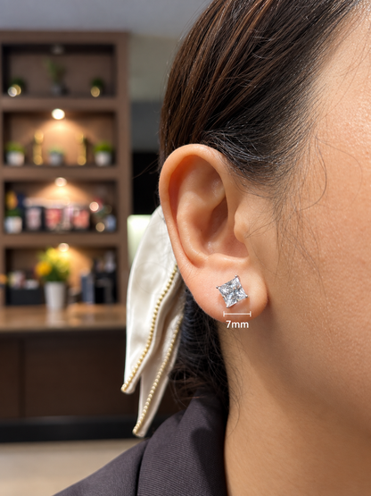 Princess Cut Solitaire Zirconia Stud Earrings in 14K White Gold Finish