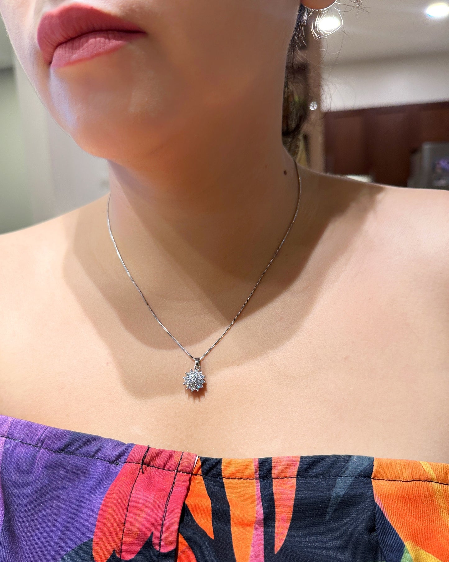 Classic Rosy Zirconia Pendant Necklace – 14K White Gold Dipped