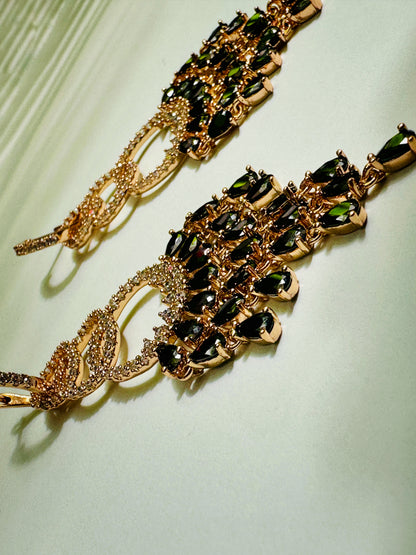 Spanish Chandelier Earrings in Black & Gold Tone