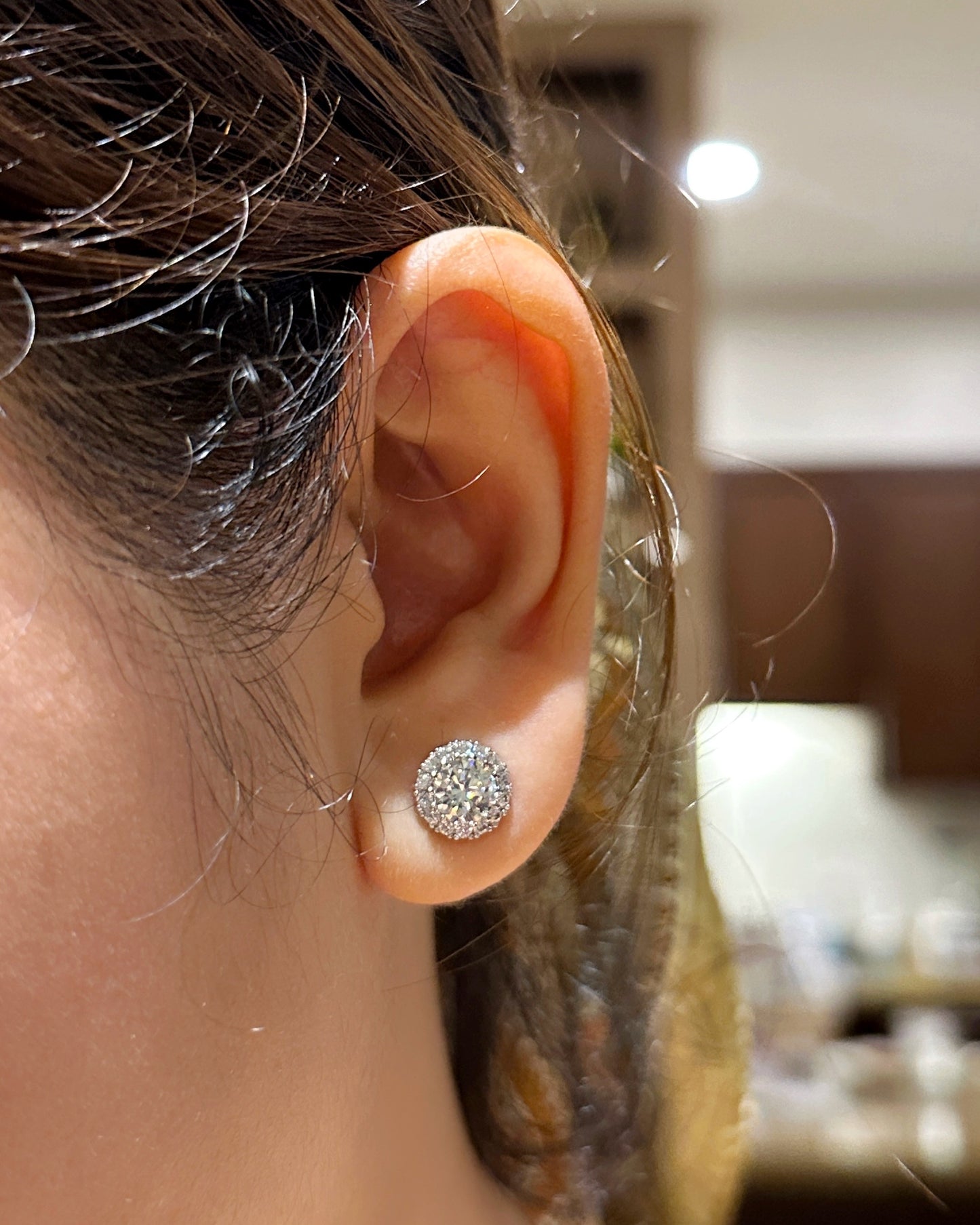 Classic Halo Round Stud Earrings – Premium Zirconia | 14K White Gold-Dipped