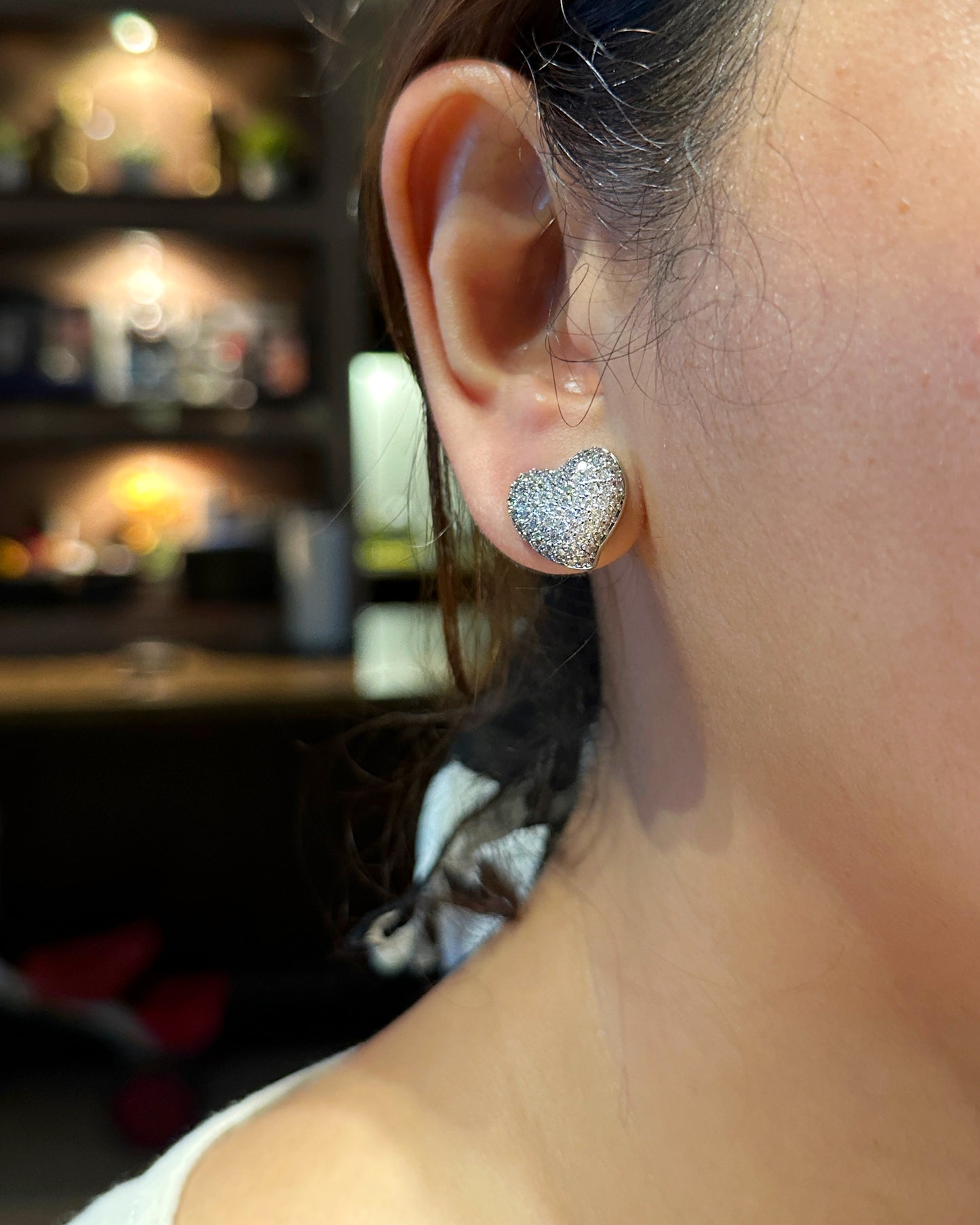 Diamond-Look Heart Stud Earrings – Pavé Zirconia, Hypoallergenic, White Gold Tone