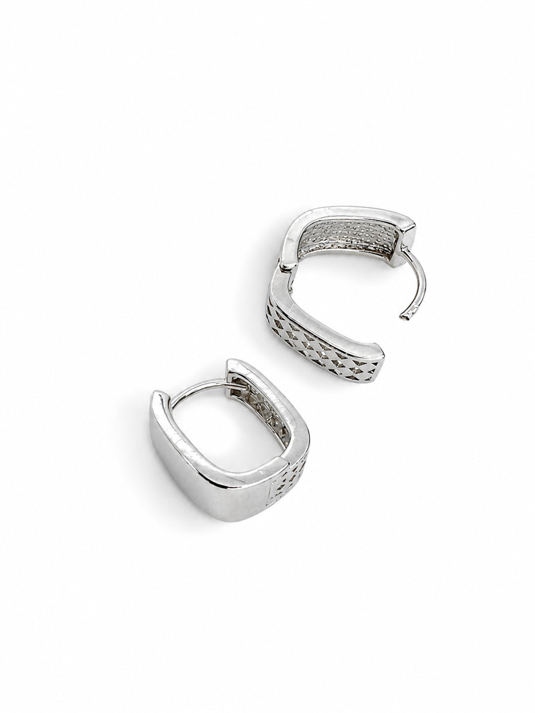 Quadro Hoops in White Gold Tone