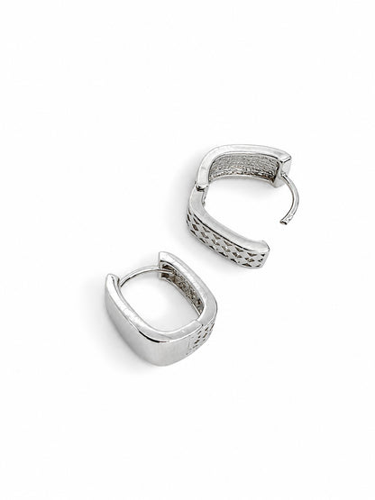 Quadro Hoops in White Gold Tone