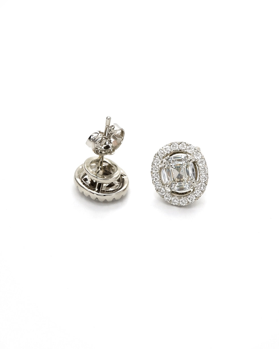 Oval Halo Illusion Zirconia Stud Earrings | White Gold Finish