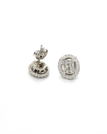 Oval Halo Illusion Zirconia Stud Earrings | White Gold Finish