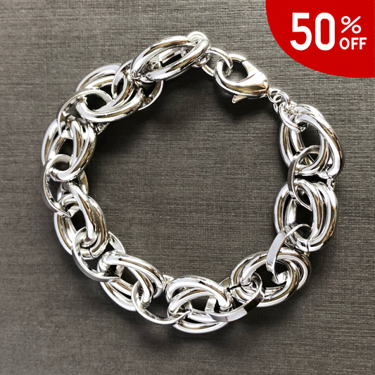 Double Link Chunky Bracelet in Whitegold Tone
