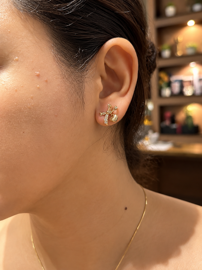 Bow Heart Pendant Necklace & Stud Earrings Set in 14K Gold Tone Finish