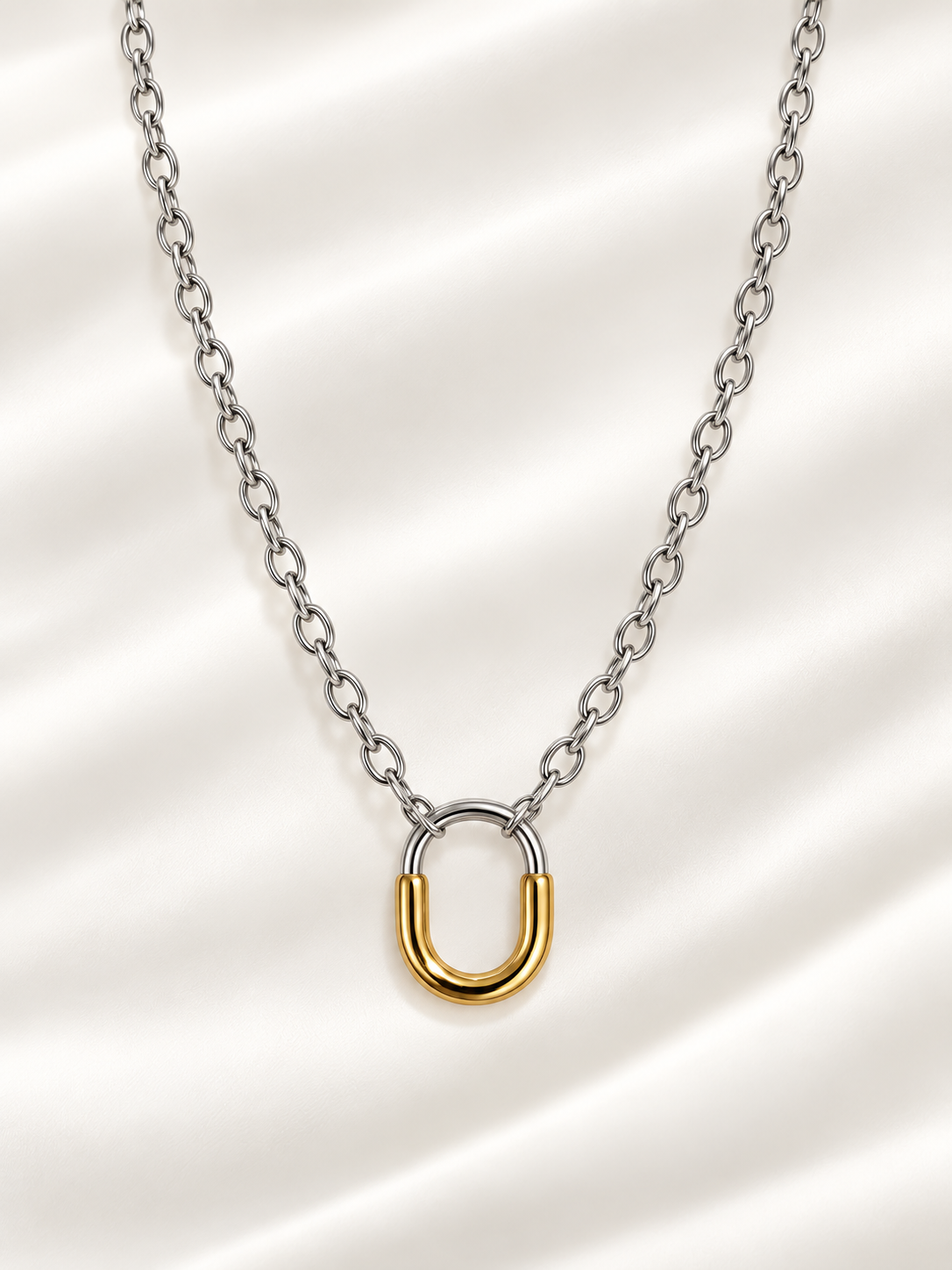 Two-Tone Oval Arch Chain Necklace in Stainless Steel