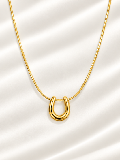 Curved Horseshoe Pendant Snake Chain Necklace in Stainless Steel