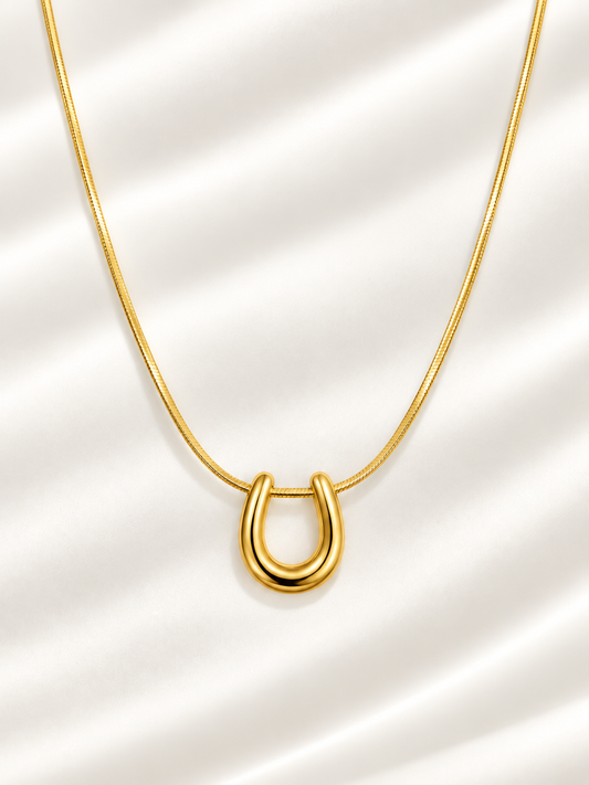 Curved Horseshoe Pendant Snake Chain Necklace in Stainless Steel