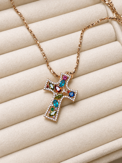 The Croce Fiorita Pendant Necklace in Gold Tone