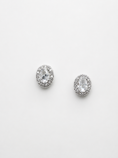 Classic Petite Oval Halo Stud Earrings | Premium Zirconia Oval Earrings