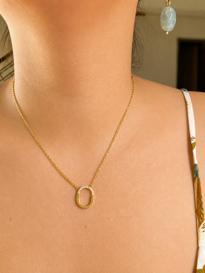 Classic Pavé Oval Link Necklace | Stainless Steel Zirconia Pendant Necklace