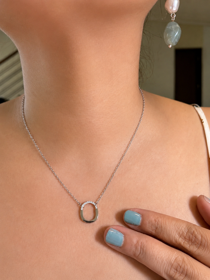 Classic Pavé Oval Link Necklace | Stainless Steel Zirconia Pendant Necklace