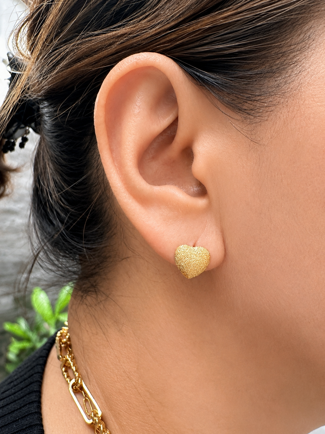 Frosted Heart Huggie Earrings – 18K Gold Dipped