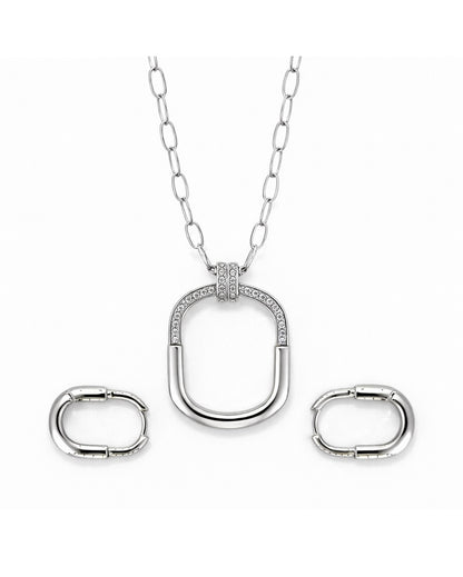 Oval link zirconia pendant necklace and matching earrings set minimal studio layout