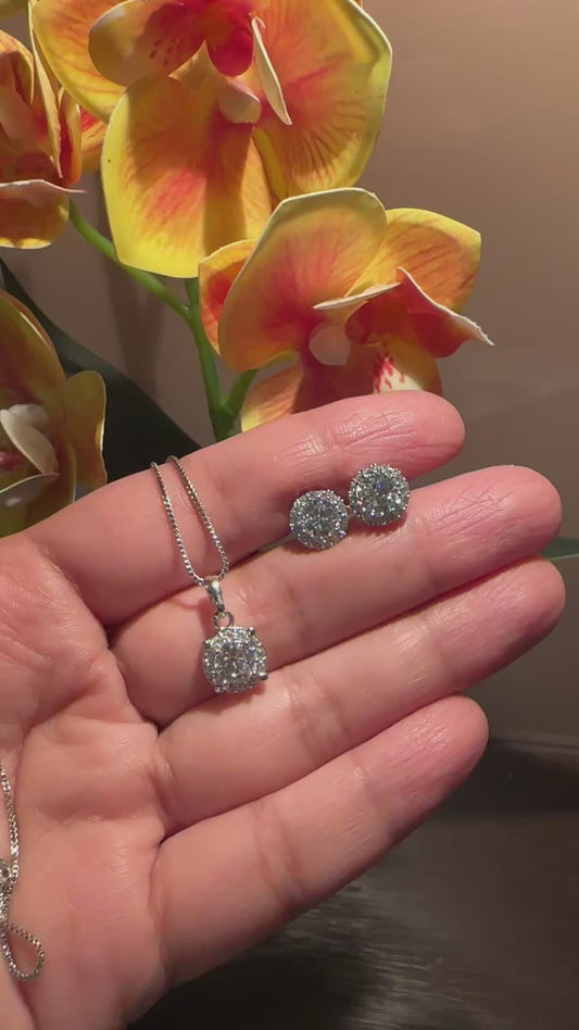 Luna Halo Sparkle Set – 18K White Gold Dipped Necklace & Stud Earrings