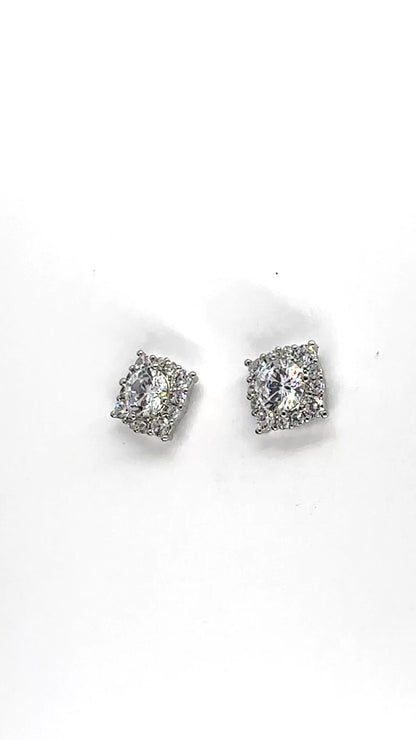 The Royal Square Pave Stud Earrings in 14K White Gold Tone